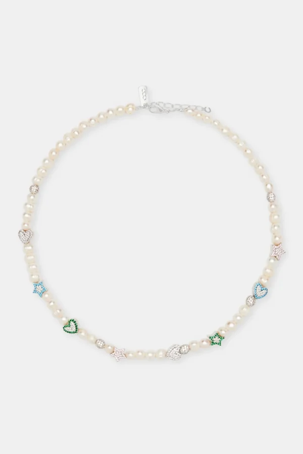 Freshwater Pearl Iced Mixed Motif Necklace