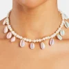 Freshwater Pearl Pastel Cowrie Shell Necklace - Gold