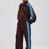 Funnel Neck Blue Taping Zip Through Tracksuit - Chocolate