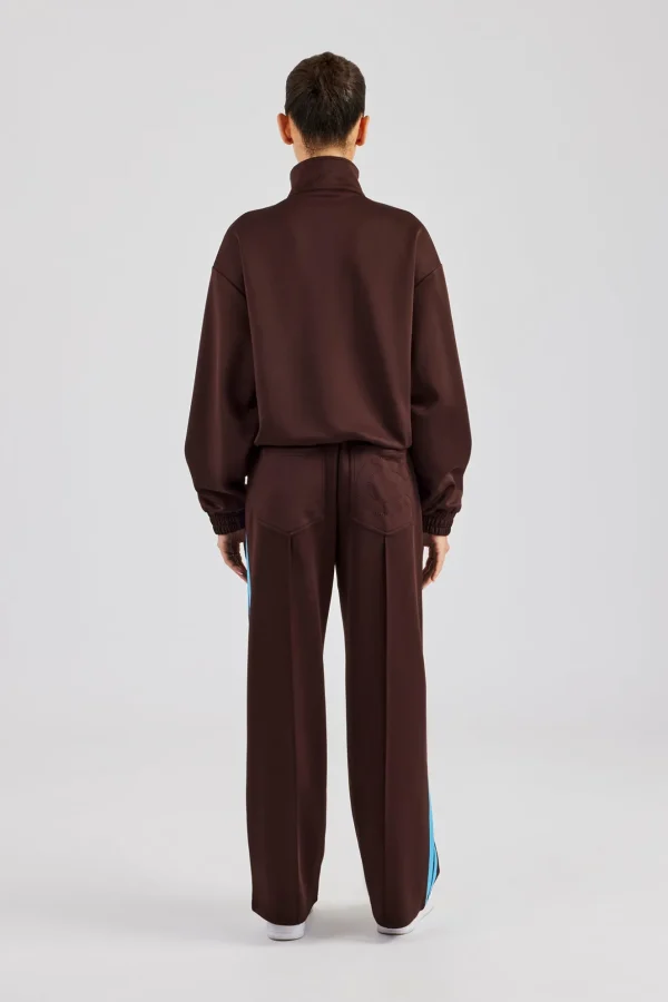 Funnel Neck Blue Taping Zip Through Tracksuit - Chocolate