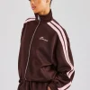 Funnel Neck Pink Taping Zip Through Track Jacket - Chocolate