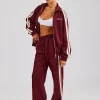 Funnel Neck Taping Zip Through Tracksuit  - Burgundy