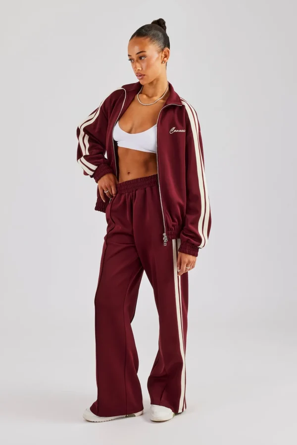 Funnel Neck Taping Zip Through Tracksuit  - Burgundy