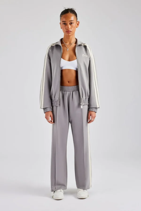 Funnel Neck Taping Zip Through Tracksuit - Grey