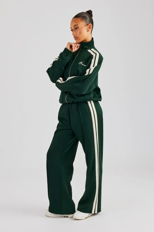 Funnel Neck Taping Zip Through Tracksuit  - Bottle Green