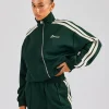 Funnel Neck Taping Zip Through Track Jacket - Bottle Green