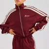 Funnel Neck Taping Zip Through Track Jacket - Burgundy