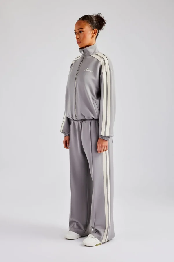 Funnel Neck Taping Zip Through Tracksuit - Grey