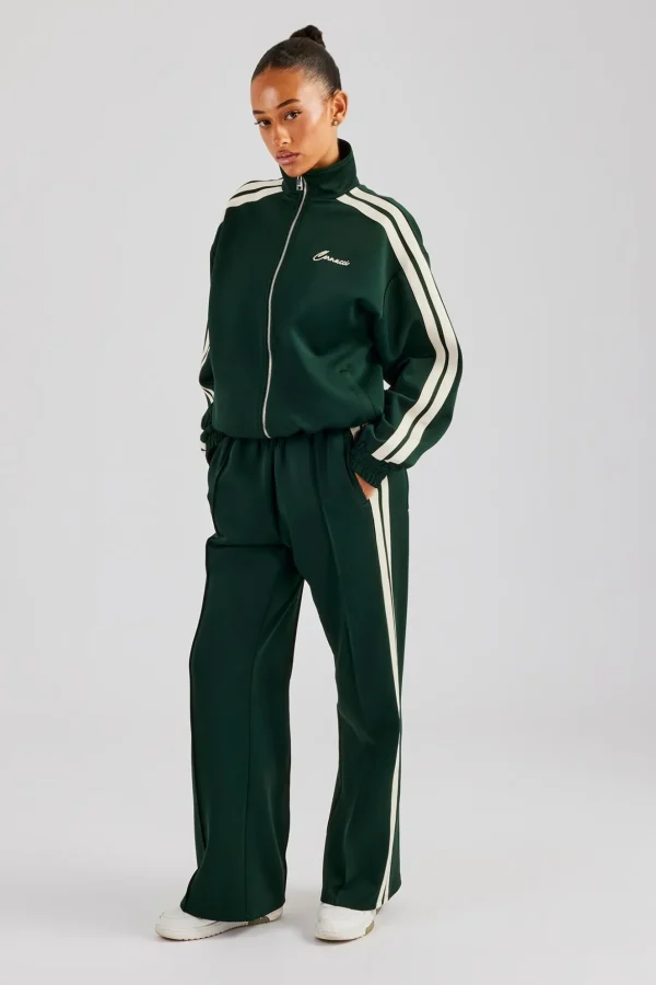 Funnel Neck Taping Zip Through Tracksuit  - Bottle Green