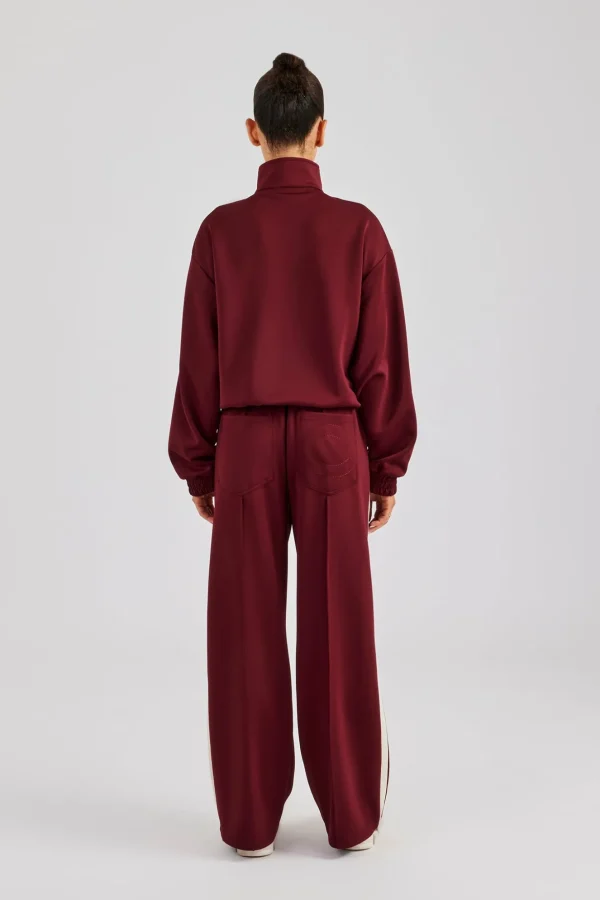 Funnel Neck Taping Zip Through Tracksuit  - Burgundy