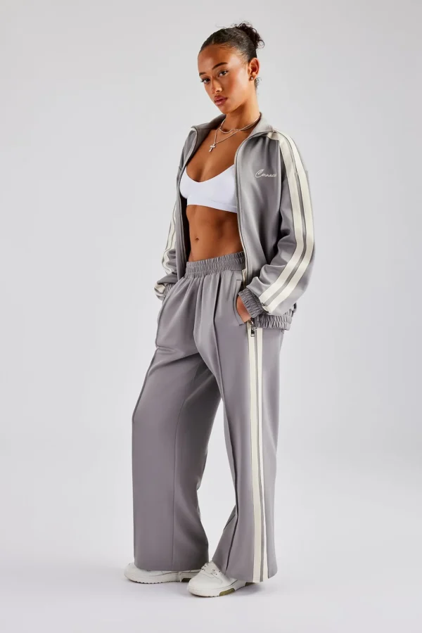 Funnel Neck Taping Zip Through Tracksuit - Grey