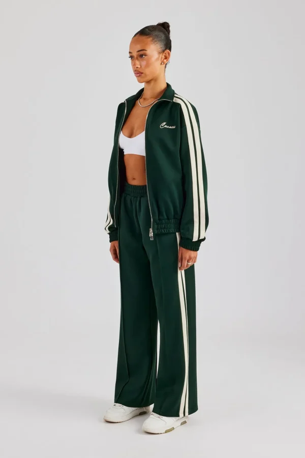 Funnel Neck Taping Zip Through Tracksuit  - Bottle Green