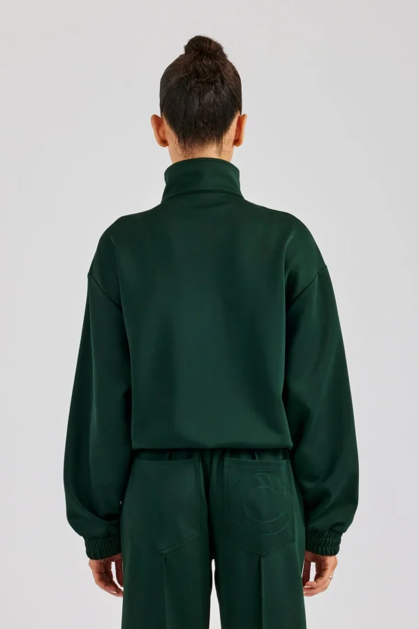 Funnel Neck Taping Zip Through Track Jacket - Bottle Green