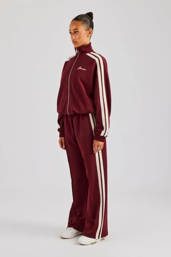 Funnel Neck Taping Zip Through Tracksuit  - Burgundy