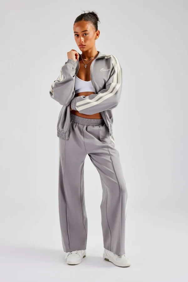 Funnel Neck Taping Zip Through Tracksuit - Grey