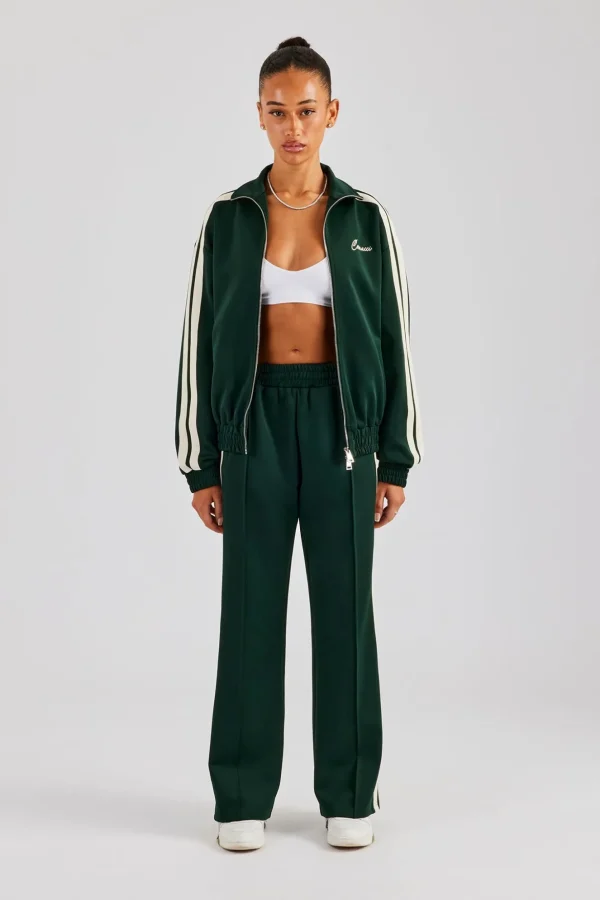 Funnel Neck Taping Zip Through Tracksuit  - Bottle Green