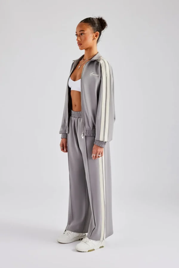 Funnel Neck Taping Zip Through Tracksuit - Grey