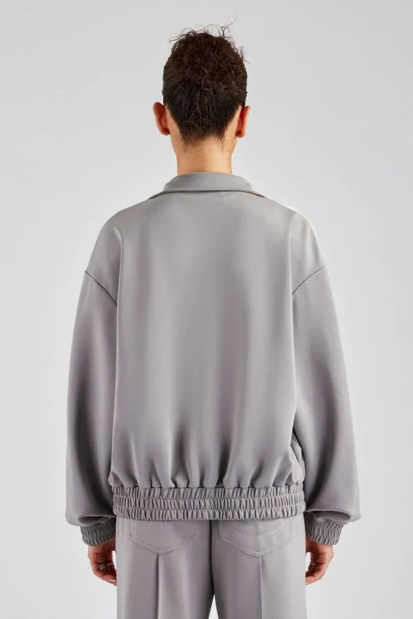 Funnel Neck Taping Zip Through Track Jacket - Grey