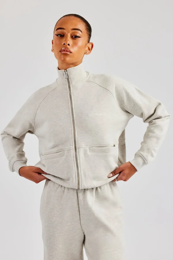 Funnel Neck Zip Through Sweat - Ash Grey