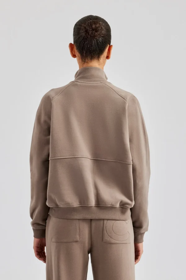 Funnel Neck Zip Through Sweat - Taupe