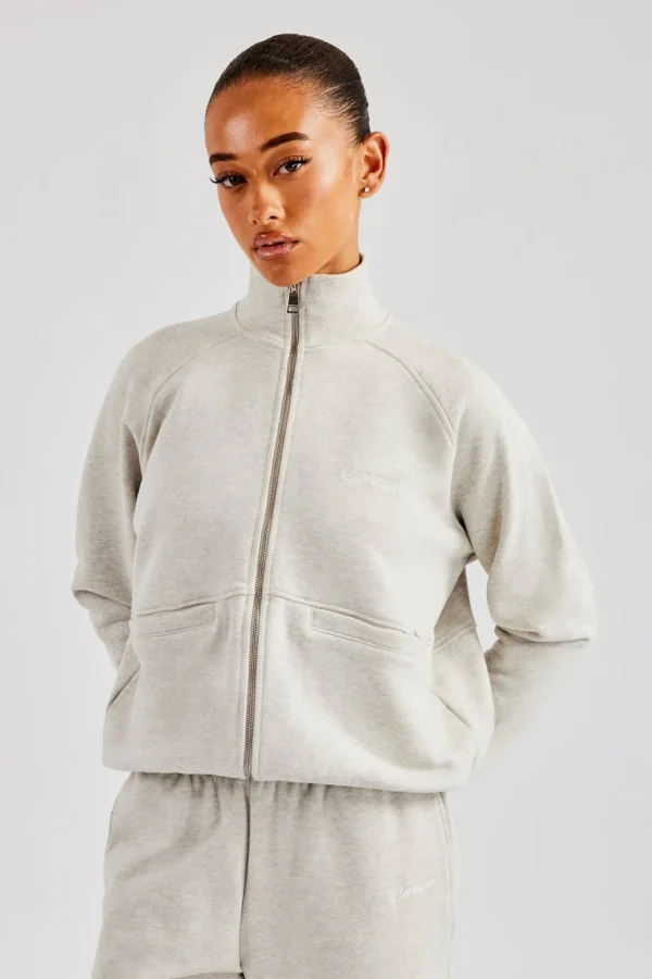 Funnel Neck Zip Through Sweat - Ash Grey