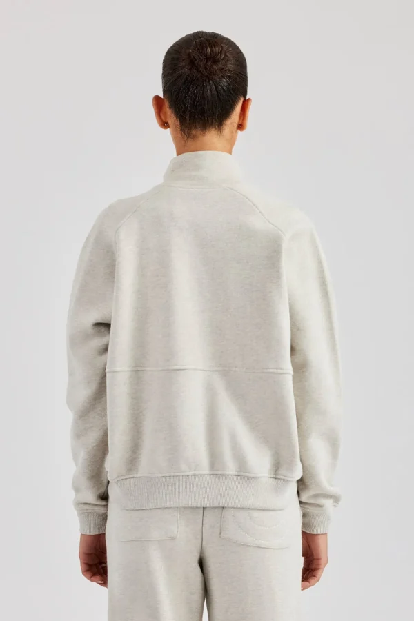 Funnel Neck Zip Through Sweat - Ash Grey