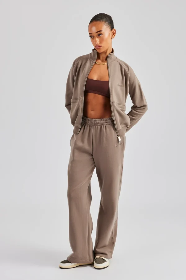 Funnel Neck Zip Through Tracksuit - Taupe