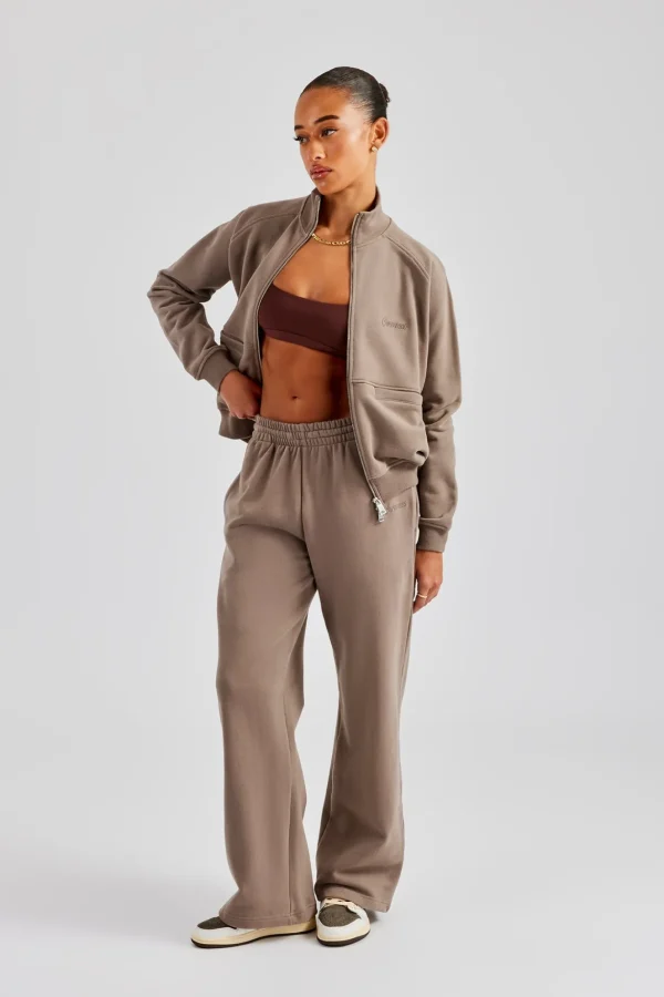 Funnel Neck Zip Through Tracksuit - Taupe