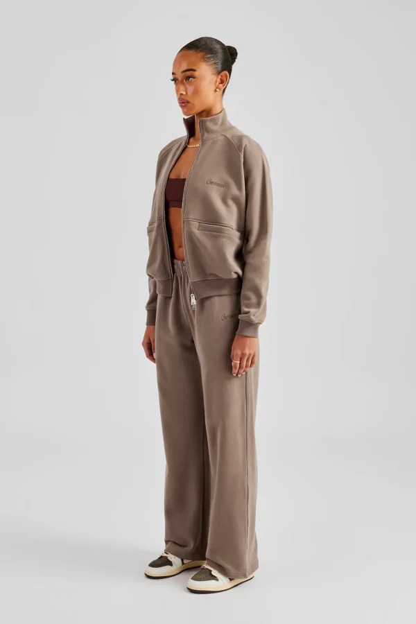 Funnel Neck Zip Through Tracksuit - Taupe