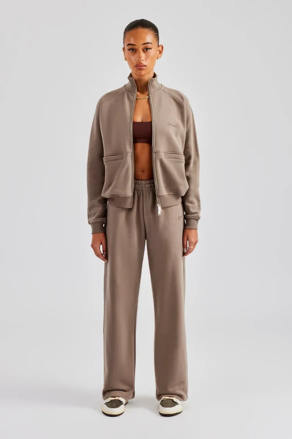 Funnel Neck Zip Through Tracksuit - Taupe