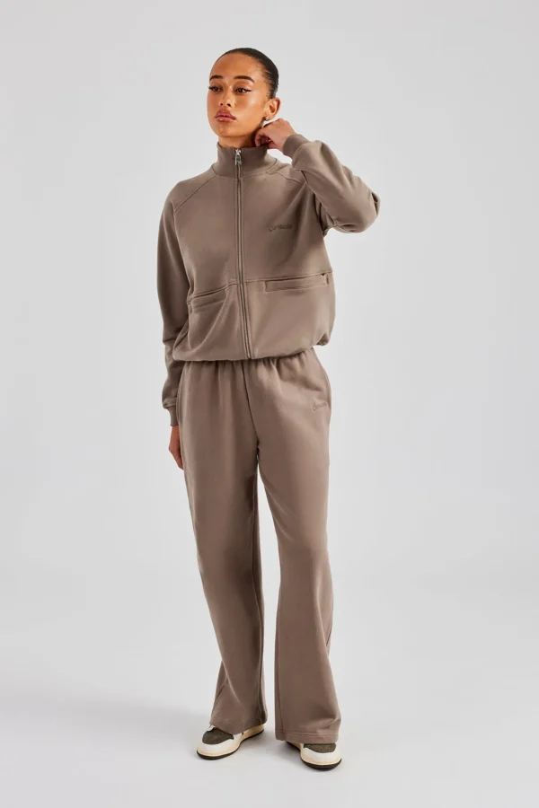 Funnel Neck Zip Through Tracksuit - Taupe