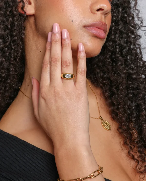 Gemstone Dome Ring - Gold