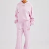 Glitter Applique Boxy Hooded Tracksuit  - Pink