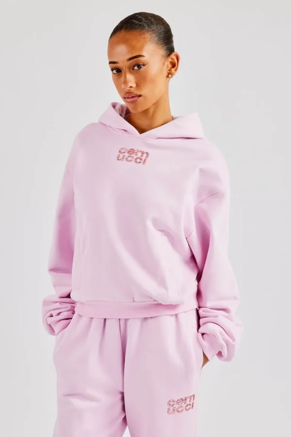 Glitter Applique Boxy Hoodie - Pink