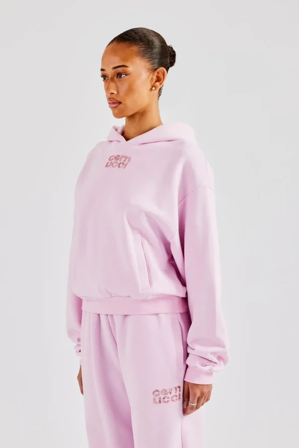 Glitter Applique Boxy Hoodie - Pink