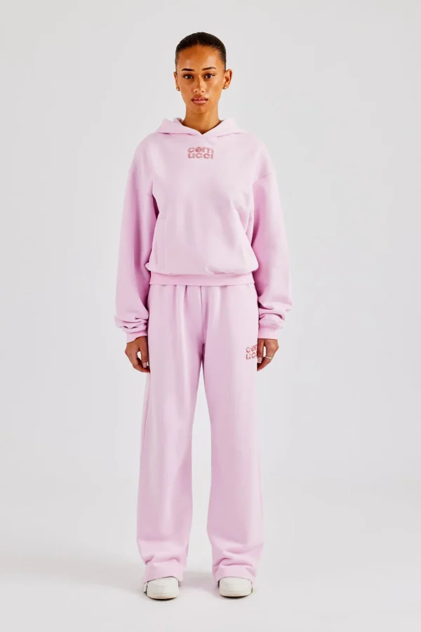 Glitter Applique Boxy Hooded Tracksuit  - Pink