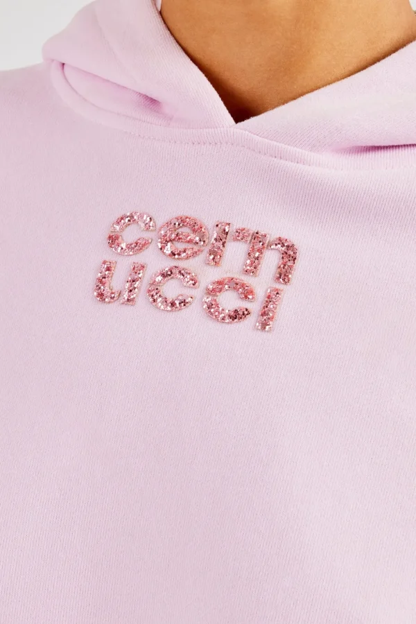 Glitter Applique Boxy Hoodie - Pink