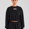 Glitter Applique Cropped Sweatshirt - Black