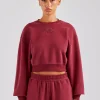 Glitter Applique Cropped Sweatshirt - Cherry Red