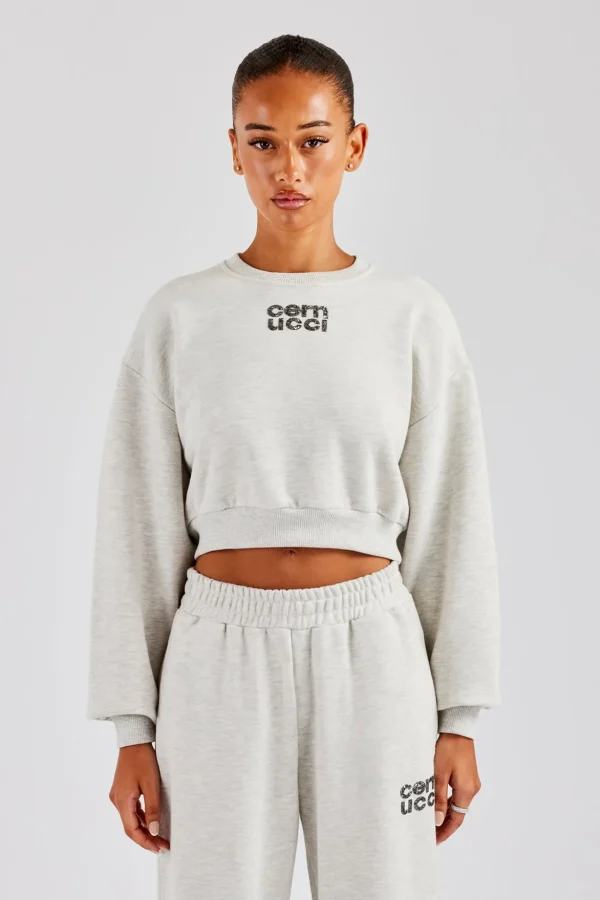 Glitter Applique Cropped Sweatshirt - Ash Grey