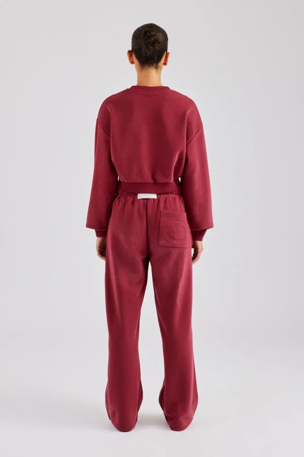 Glitter Applique Cropped Sweatshirt Tracksuit - Cherry Red