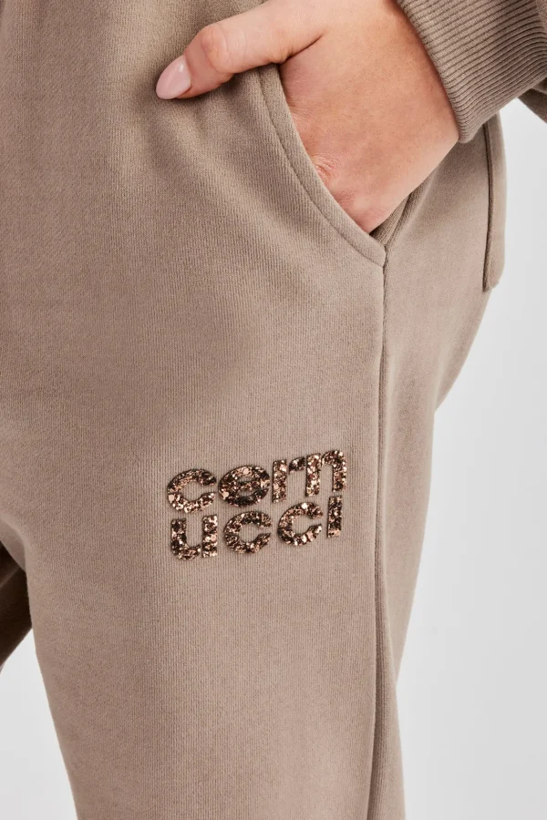 Glitter Applique Cuffed Jogger - Taupe