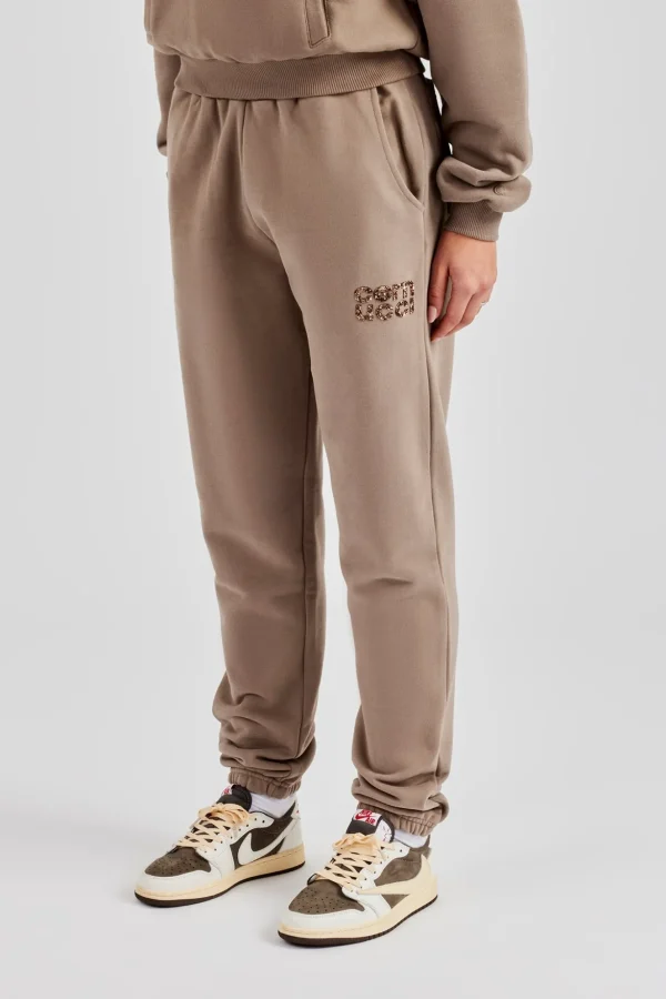 Glitter Applique Cuffed Jogger - Taupe