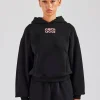 Glitter Applique Oversized Hoodie - Black