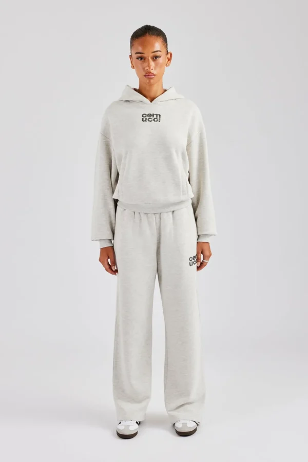 Glitter Applique Oversized Hooded Tracksuit - Ash Grey