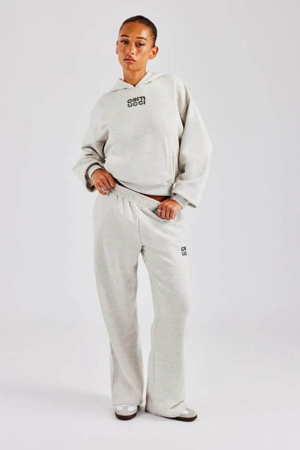 Glitter Applique Oversized Hooded Tracksuit - Ash Grey