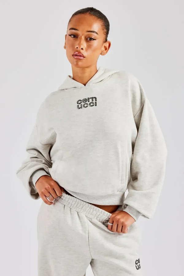 Glitter Applique Oversized Hoodie - Ash Grey