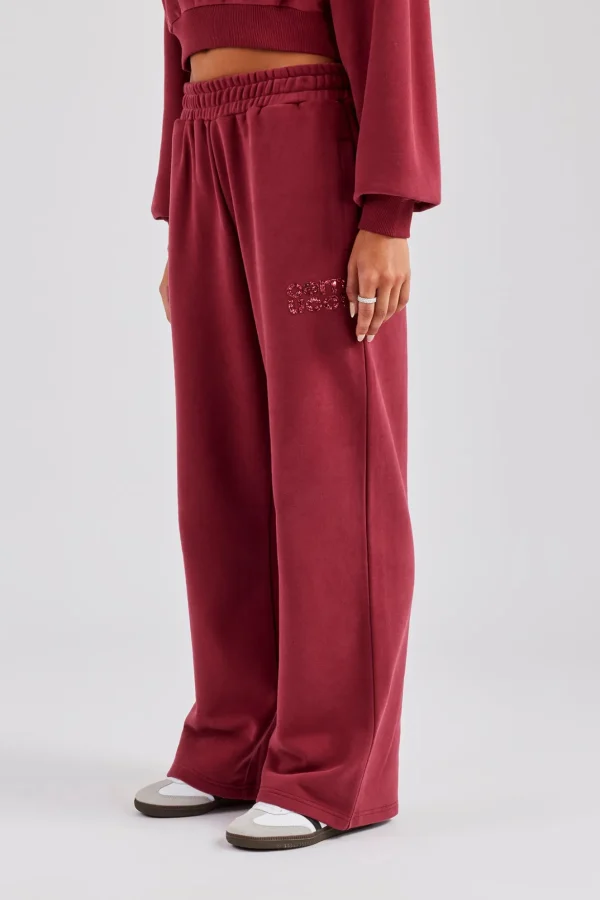 Glitter Applique Wide Leg Jogger - Cherry Red