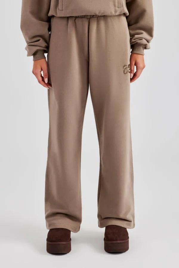 Glitter Applique Wide Leg Jogger - Taupe