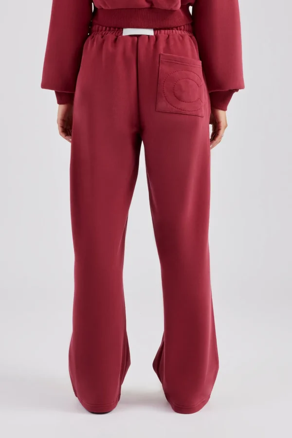 Glitter Applique Wide Leg Jogger - Cherry Red